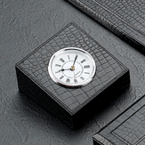 Black Leather Croco Table Clock