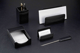 Black Leather Five Piece Office Desk Set