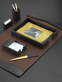 Brown Leather Office Desk Pad Set, Leather Desk Sets for Men