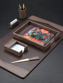 Brown Leather Executive 6-Piece Desk Set