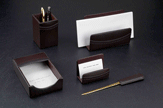 Brown Leather Five Piece Desk Organizers Set