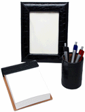 Black Alligator Croco Leather 3-Piece Deskset