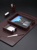 Wine Leather Desk Pad and Accessories